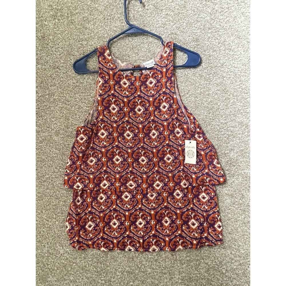 All For Color Women’s Layered Multicolored Bold Pattern Blouse Tank Top Medium